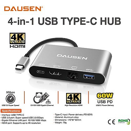 ���� ����� DAUSEN 4 IN 1 TYPE-C Docking Station TR-UH050