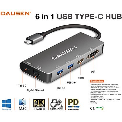 ���� ����� DAUSEN 6 IN 1 TYPE-C Docking Station TR-UH077
