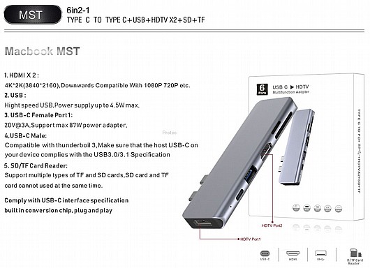 ���� PROTEC TYPE-C TO HDMI+USB+RJ45 DM180