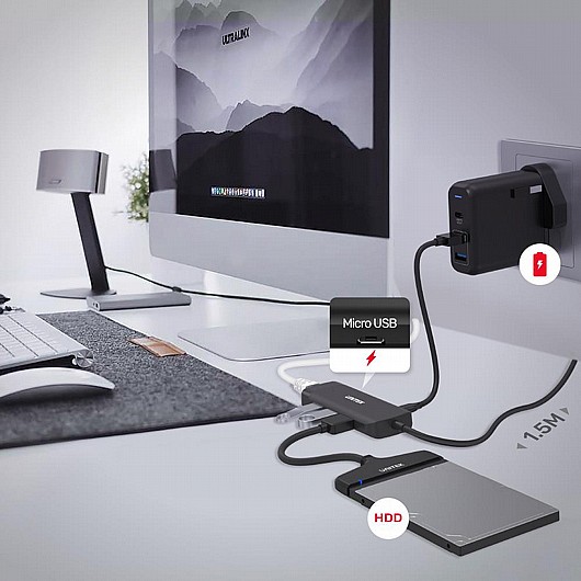 ���� uHUB Q4 4 Ports Powered USB 3.0 Hub with 150cm Long Cable H1111E