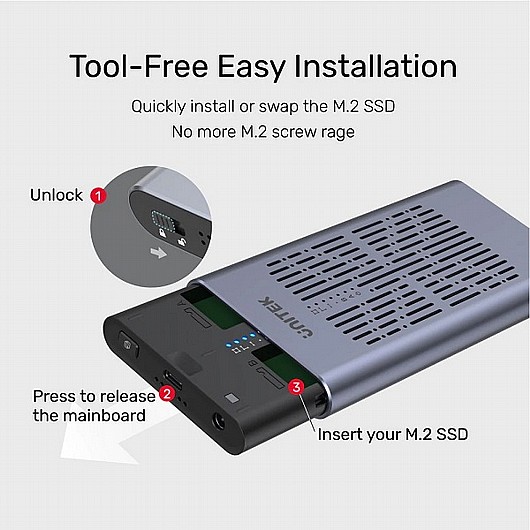 ���� ����� ������ ������ UNITEK SolidForce USB-C to PCIe/NVMe M.2 SSD 20Gbps Dual 