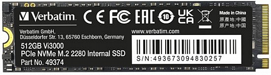 ���� ����� VERBATIM Vi3000 PCIe NVMe M.2 SSD 512GB 49374