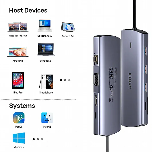 ���� ����� UNITEK USB-C 8K Docking Station with 100W PD D1104A01