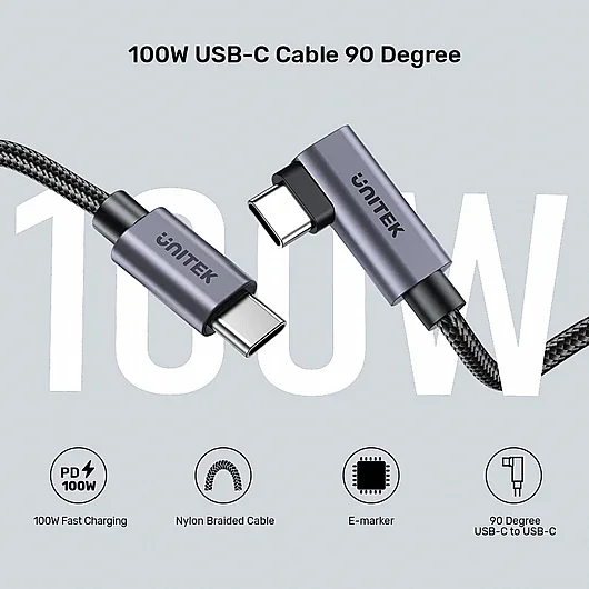 ��� UNITEK 100W USB-C Cable 90 Degree C14123BK-2M