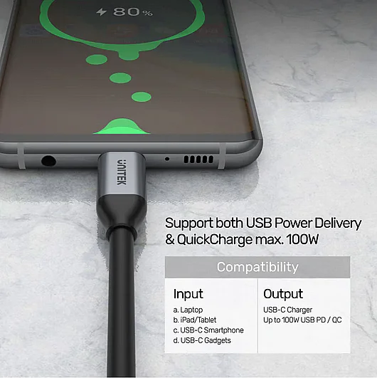 ��� UNITEK USB-C 100W PD Fast Charging 2M C14091ABK